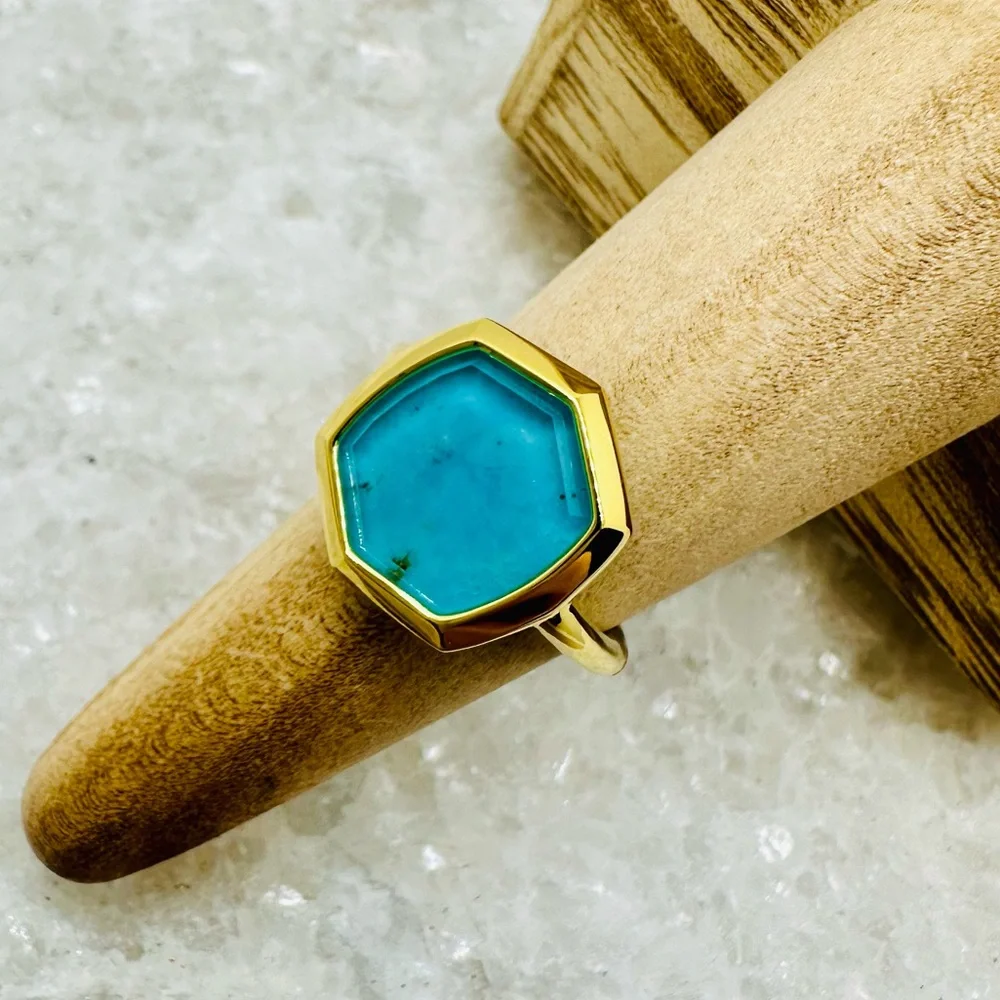 NEW! Kendra Scott Davis 18k Gold Vermeil Turquoise Cocktail Ring - Picture 7 of 17